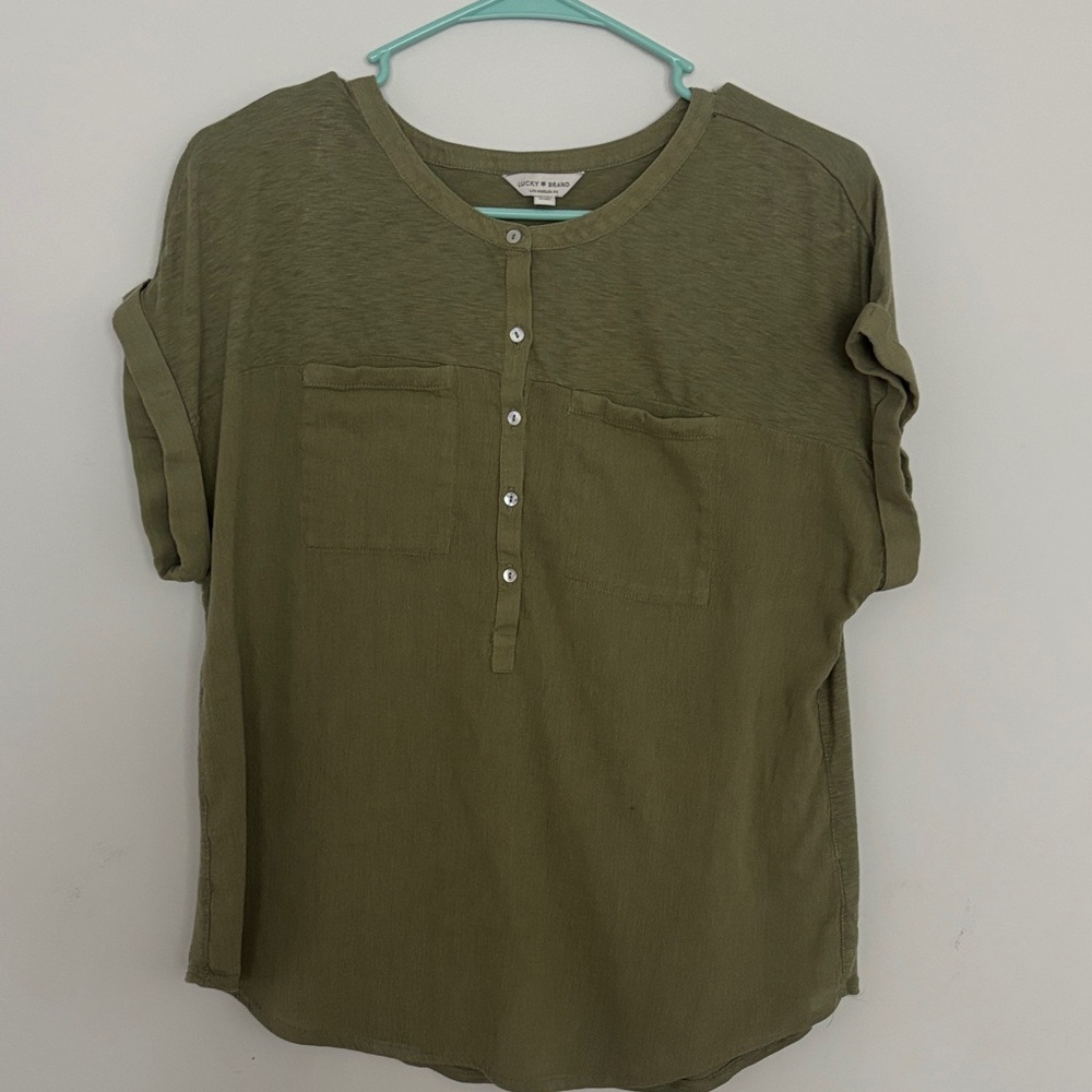 Lucky Brand Olive Green Button-Up Blouse
